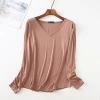 2021 Autumn new Modal base T-shirt for women, long-sleeved V-neck solid color stretch straight top details Picture